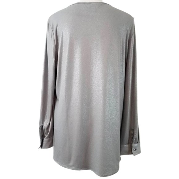 SLIM FACTOR By Investments Silver Shimmer Blouse - Women's M - Picture 2 of 8